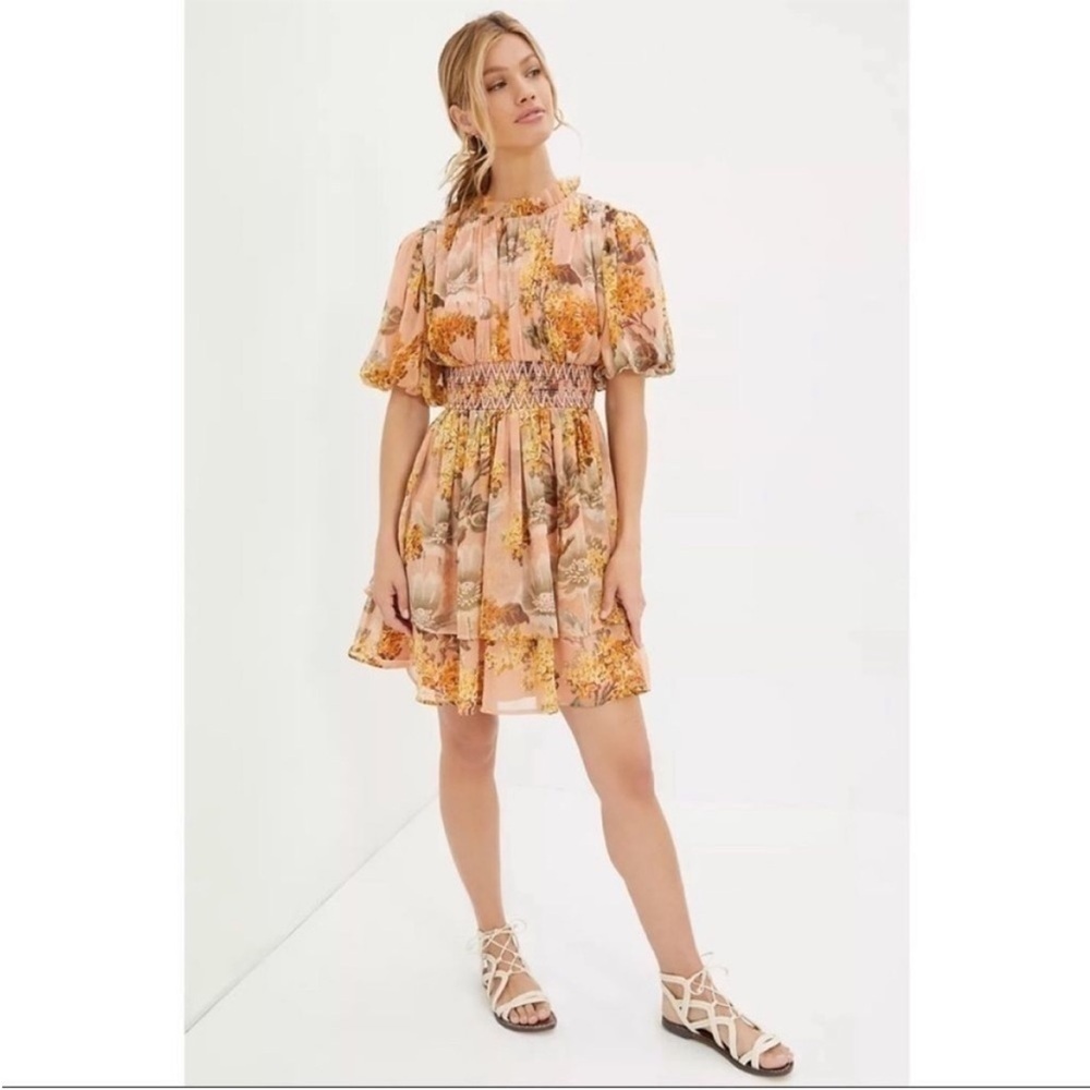 Anthropology Not So Serious peach floral dress